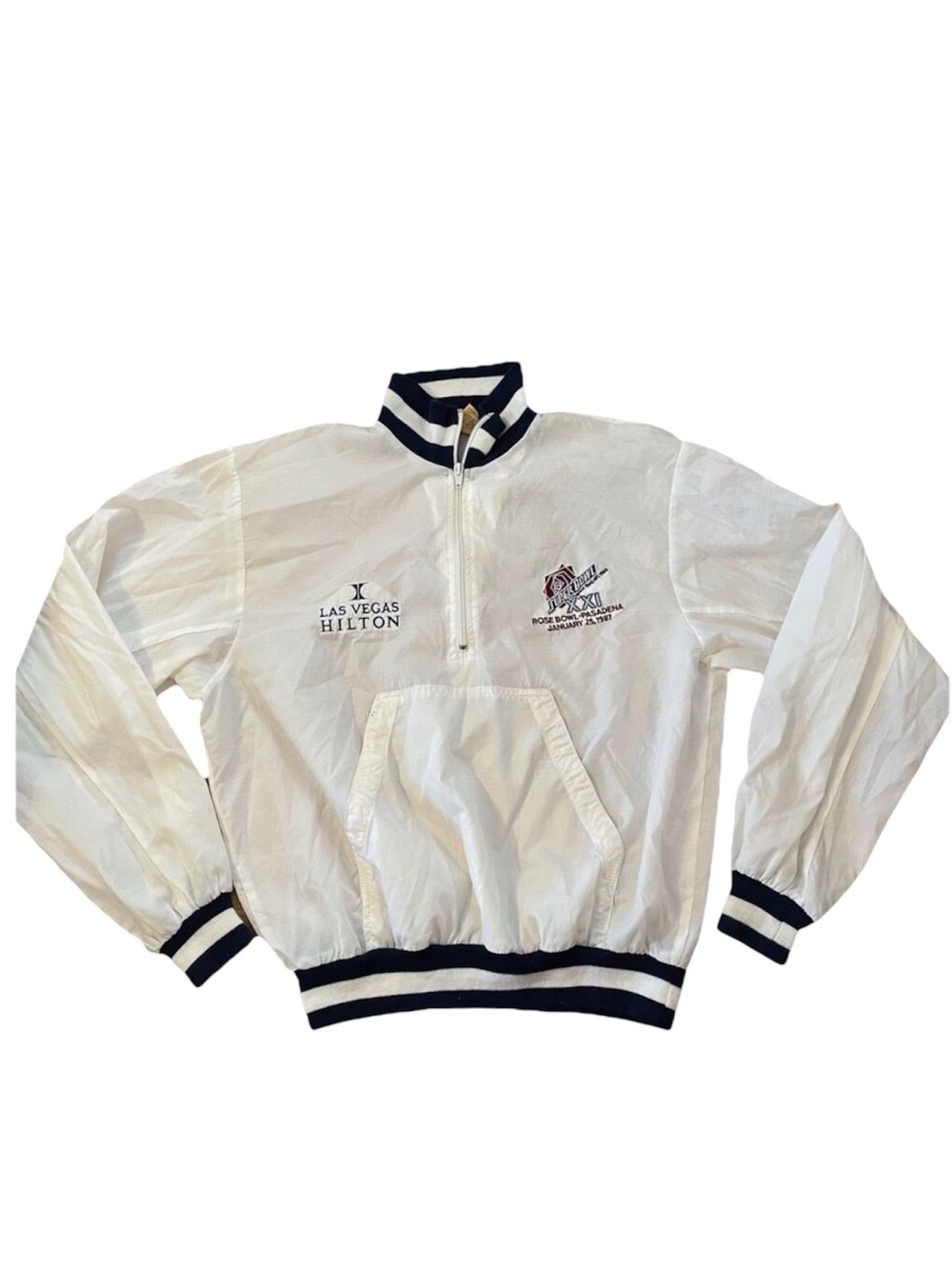 VTG Logo 7 STAFF Windbreaker Jacket Size Large Super Bowl XXI 1987 White